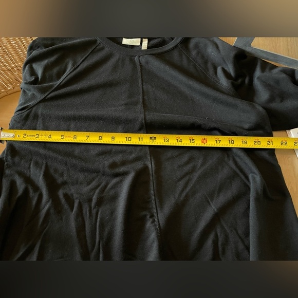 Logo by Lori Goldstein| Black Jersey Long Sleeve Top with Sheer Ruffle, Size L• - Picture 9 of 9